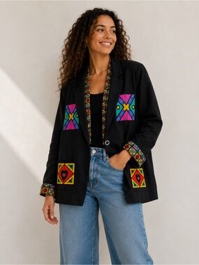 Vintage 80s 90s geometric color block blazer Size Large